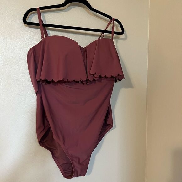Kona Sol One Piece Ruffle Front Mauve Swimsuit Size XL - Picture 7 of 13